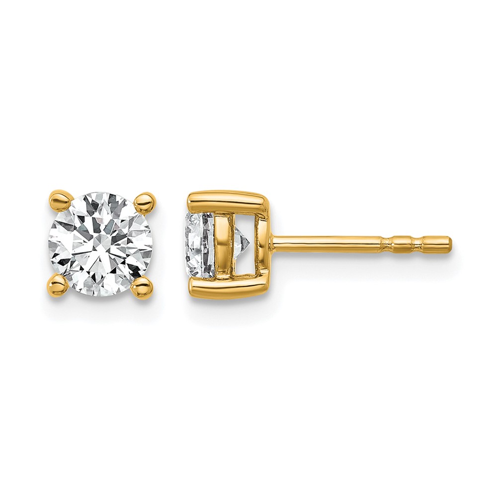14K Yellow Gold 1 Carat Certified Lab Grown Diamond VS+ F+ Round Complete Four Prong Lightweight Stud Earrings