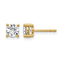 14K Yellow Gold 1 Carat Certified Lab Grown Diamond VS+ F+ Round Complete Four Prong Lightweight Stud Earrings view 1
