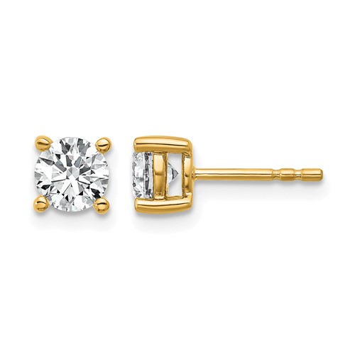 14K Yellow Gold 1 Carat Certified Lab Grown Diamond VS+ F+ Round Complete Four Prong Heavyweight Stud Earrings