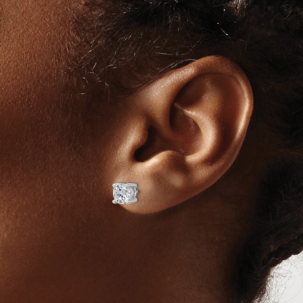 14k White Gold 1 1/2 carat Lab Grown Diamond VS+ F+ Round Complete Four Prong Heavyweight Stud Earrings (EM1006-150-WLD)