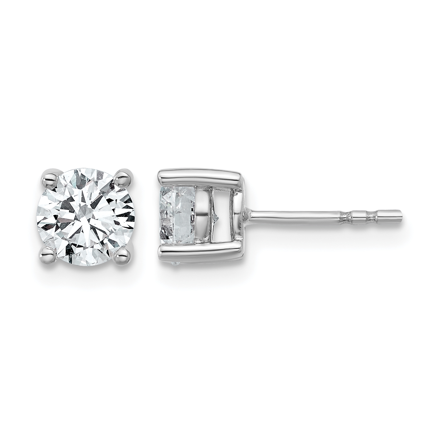 14k White Gold 1 1/2 carat Lab Grown Diamond VS+ F+ Round Complete Four Prong Heavyweight Stud Earrings (EM1006-150-WLD)