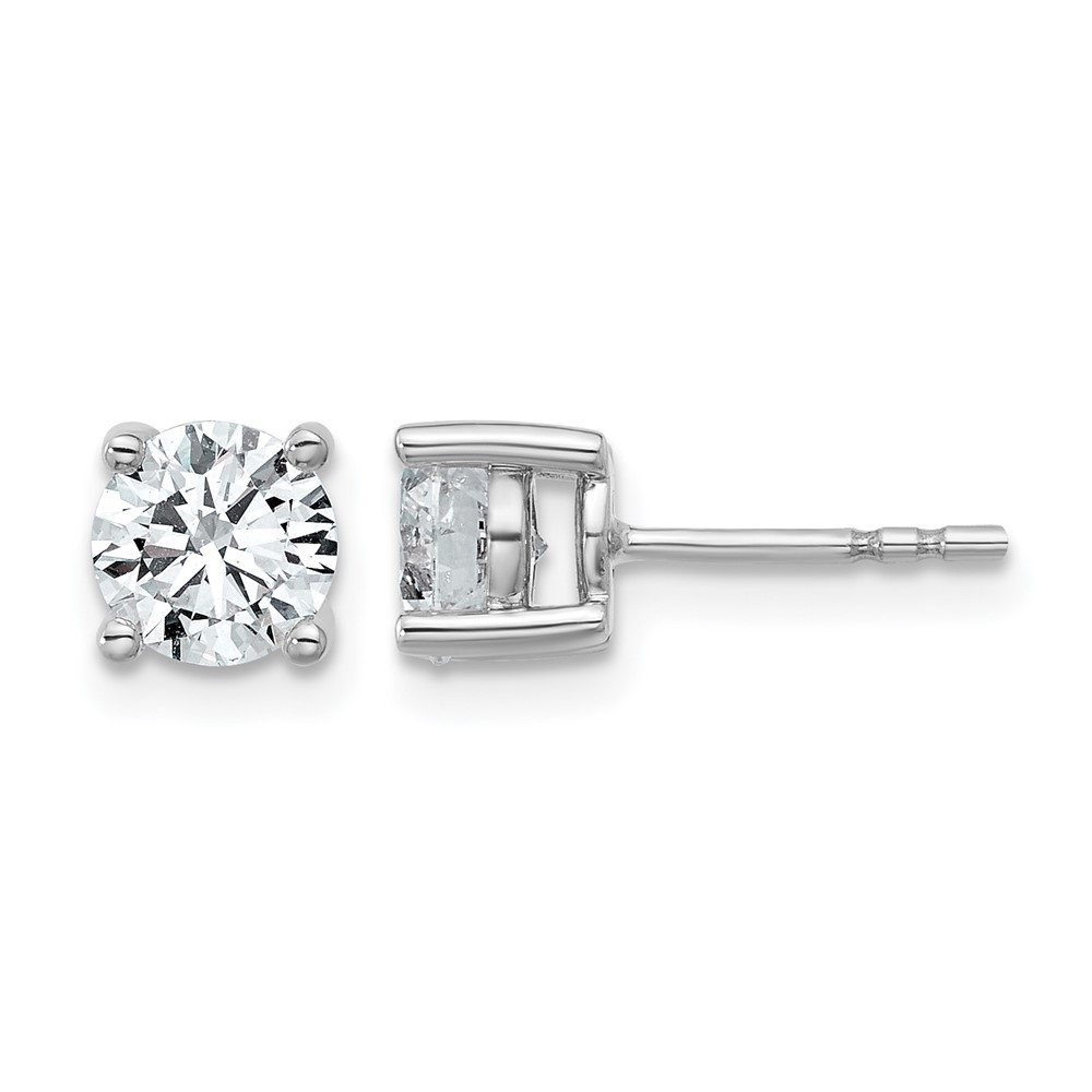 14k White Gold 1 1/2 carat Lab Grown Diamond VS+ F+ Round Complete Four Prong Heavyweight Stud Earrings (EM1006-150-WLD)