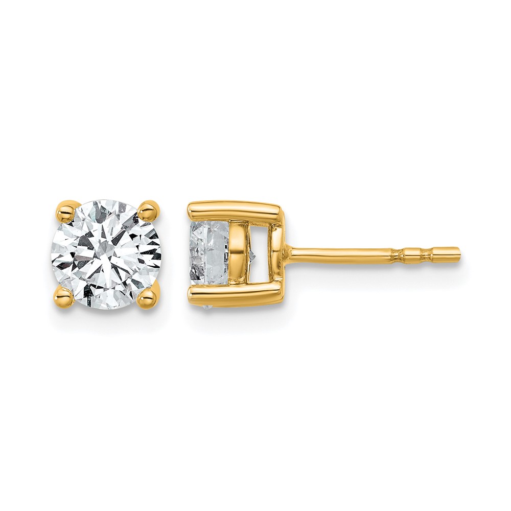 14K Yellow Gold 1.50 Carat Certified Lab Grown Diamond VS SI+ G+ Round Complete Four Prong Lightweight Stud Earrings
