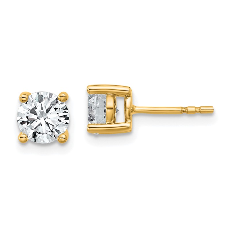 14k Yellow Gold 1 1/2 ctw Certified Lab Grown Diamond VS/SI+ G+ Round 4 Prong Heavy Wt. Stud Earrings