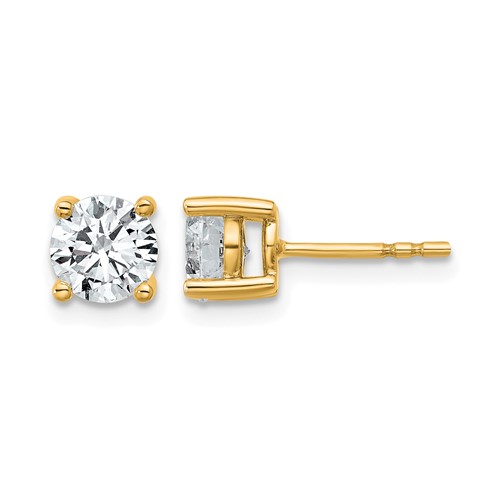 14K Yellow Gold 1.5 Carat Certified Lab Grown Diamond VS+ F+ Round Complete Four Prong Heavyweight Stud Earrings