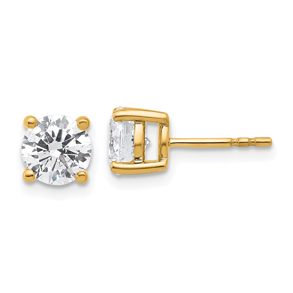 10K Yellow Gold 2 Carat Certified Lab Grown Diamond VS SI+ G+ Round Complete Four Prong Stud Earrings
