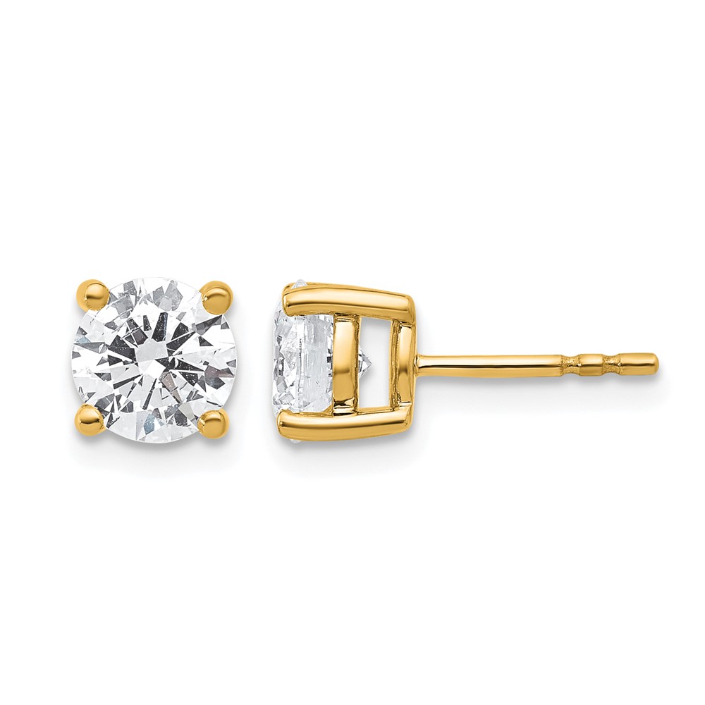 18K Yellow Gold 2 Carat Lab Grown Diamond VS+ F+ Round Complete Four Prong Stud Earrings