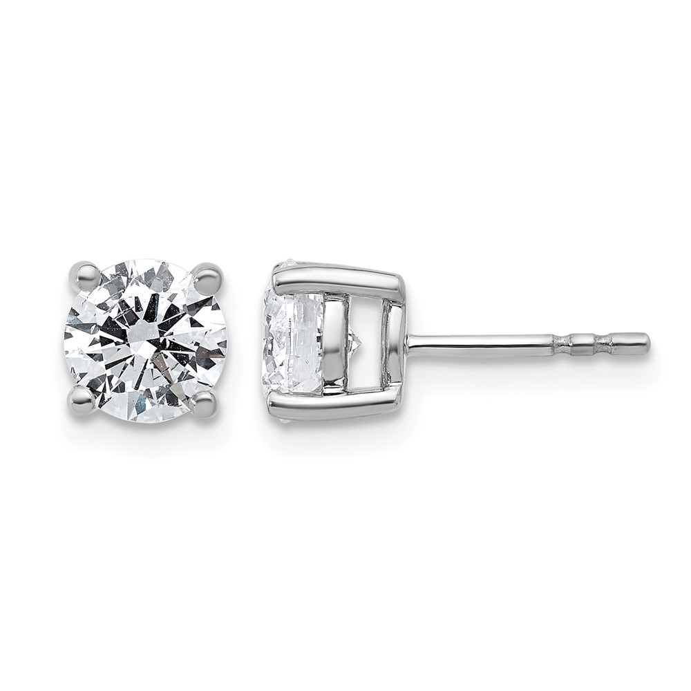 Sterling Silver Rhodium-plated 2 Carat Lab Grown Diamond VS SI+ G+ Round Complete Four Prong Stud Earrings
