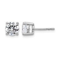 Sterling Silver Rhodium-plated 2 Carat Lab Grown Diamond VS SI+ G+ Round Complete Four Prong Stud Earrings view 1