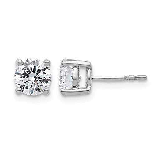 Sterling Silver Rhodium-plated 2 Carat Lab Grown Diamond VS SI+ G+ Round Complete Four Prong Stud Earrings