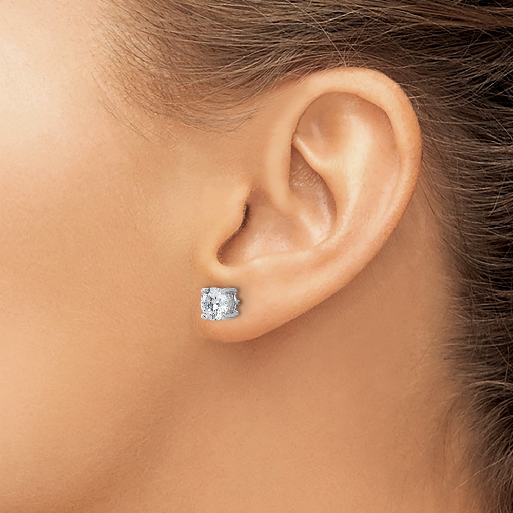 14k White Gold 2 carat Lab Grown Diamond VS/SI+ G+ Round Complete Four Prong Heavyweight Stud Earrings (EM1006-200-WLG)