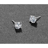 Sterling Silver Rhodium-plated 2 Carat Lab Grown Diamond VS SI+ G+ Round Complete Four Prong Stud Earrings view 4