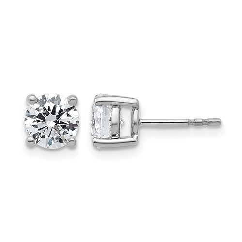 14K White Gold 2 Carat Certified Lab Grown Diamond VS+ F+ Round Complete Four Prong Heavyweight Stud Earrings
