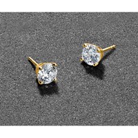 18K Yellow Gold 2.50 Carat Lab Grown Diamond VS+ F+ Round Complete Four Prong Stud Earrings view 4