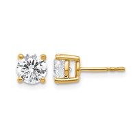 14K Yellow Gold 2 Carat Lab Grown Diamond VS+ F+ Round Complete Four Prong Heavyweight Stud Earrings view 1