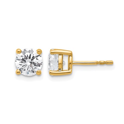 14K Yellow Gold 2 Carat Certified Lab Grown Diamond VS+ F+ Round Complete Four Prong Heavyweight Stud Earrings