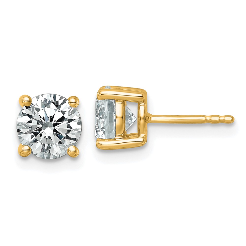 10K Yellow Gold 2.50 Carat Lab Grown Diamond VS SI+ G+ Round Complete Four Prong Stud Earrings