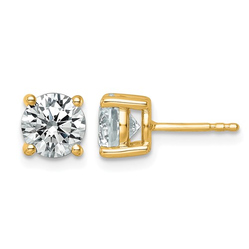 18K Yellow Gold 2.50 Carat Lab Grown Diamond VS+ F+ Round Complete Four Prong Stud Earrings
