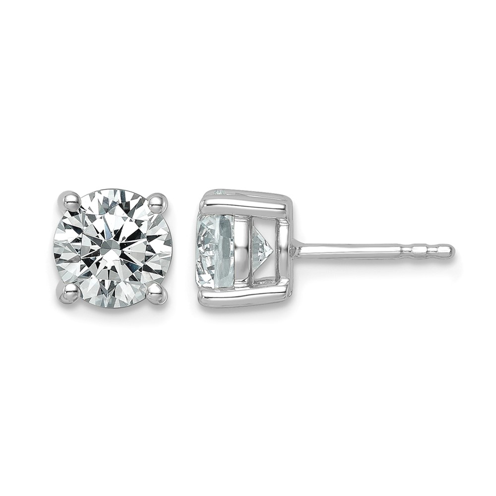 14K White Gold 2.50 Carat Lab Grown Diamond VS SI+ G+ Round Complete Four Prong Heavyweight Stud Earrings