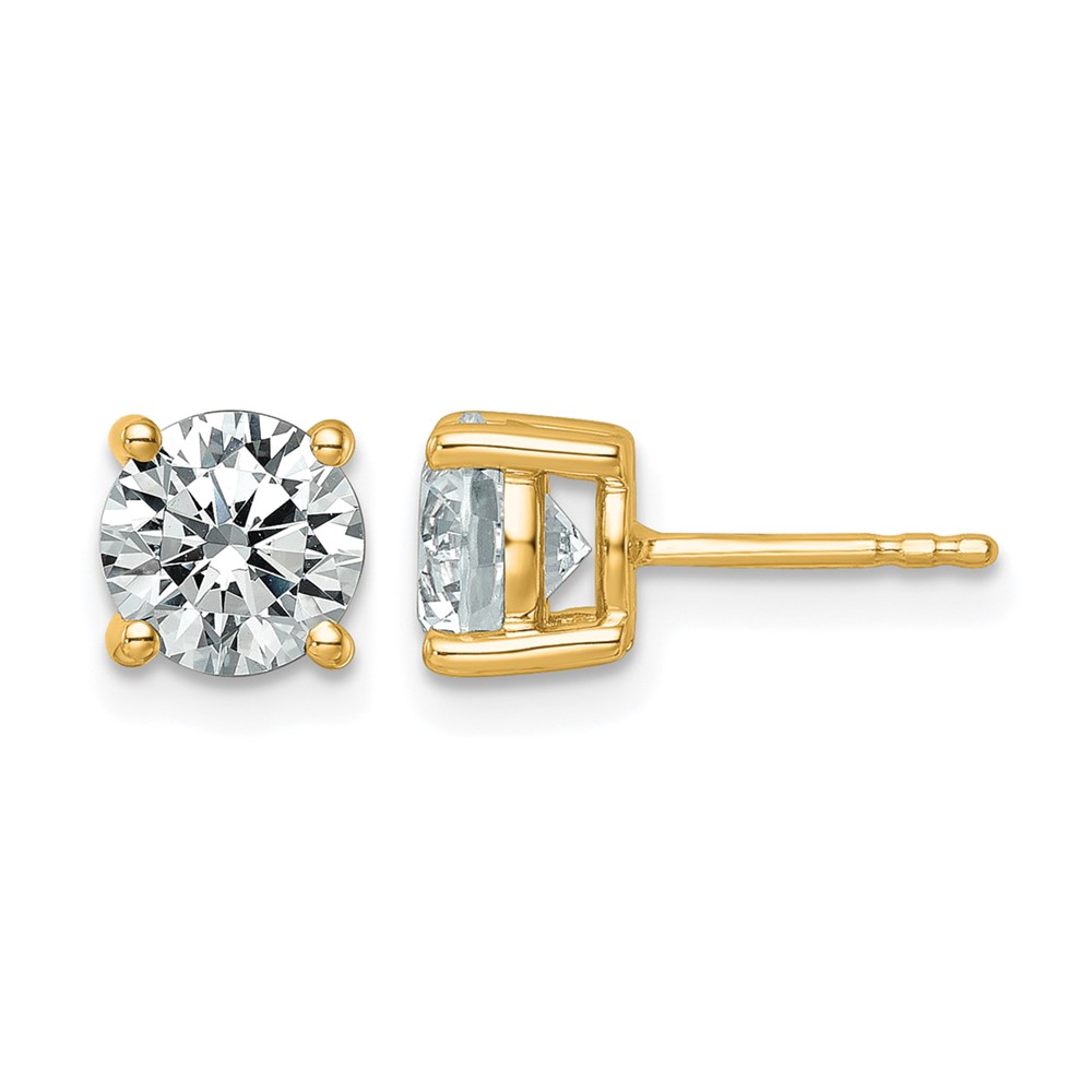14K Yellow Gold 2.50 Carat Certified Lab Grown Diamond VS+ F+ Round Complete Four Prong Heavyweight Stud Earrings