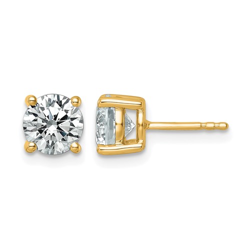 14K Yellow Gold 2.50 Carat Certified Lab Grown Diamond VS SI+ G+ Round Complete Four Prong Heavyweight Stud Earrings
