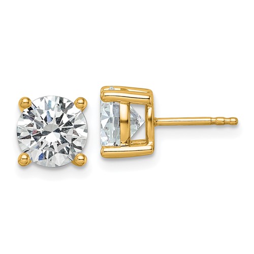 10K Yellow Gold 3 Carat Certified Lab Grown Diamond VS+ F+ Round Complete Four Prong Stud Earrings