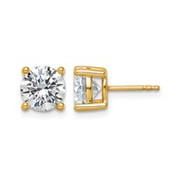 14K Yellow Gold 3 Carat Certified Lab Grown Diamond VS+ F+ Round Complete Four Prong Heavyweight Stud Earrings view 1