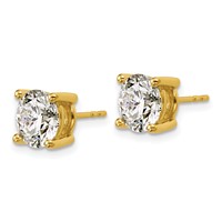 10K Yellow Gold 4 Carat Certified Lab Grown Diamond VS+ F+ Round Complete Four Prong Stud Earrings view 2