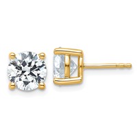 10K Yellow Gold 4 Carat Certified Lab Grown Diamond VS+ F+ Round Complete Four Prong Stud Earrings view 1
