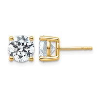 18K Yellow Gold 4 Carat Lab Grown Diamond VS+ F+ Round Complete Four Prong Stud Earrings view 1