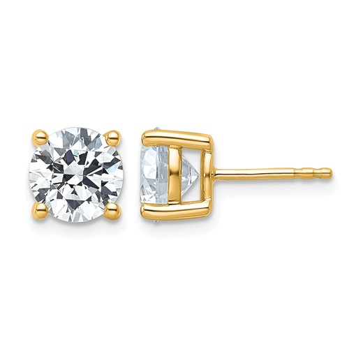 18K Yellow Gold 4 Carat Lab Grown Diamond VS+ F+ Round Complete Four Prong Stud Earrings