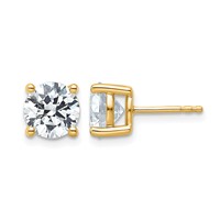 14K Yellow Gold 4 Carat Lab Grown Diamond VS+ F+ Round Complete Four Prong Heavyweight Stud Earrings view 1