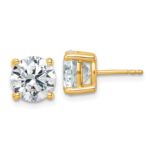 10K Yellow Gold 5 Carat Certified Lab Grown Diamond VS SI+ G+ Round Complete Four Prong Stud Earrings