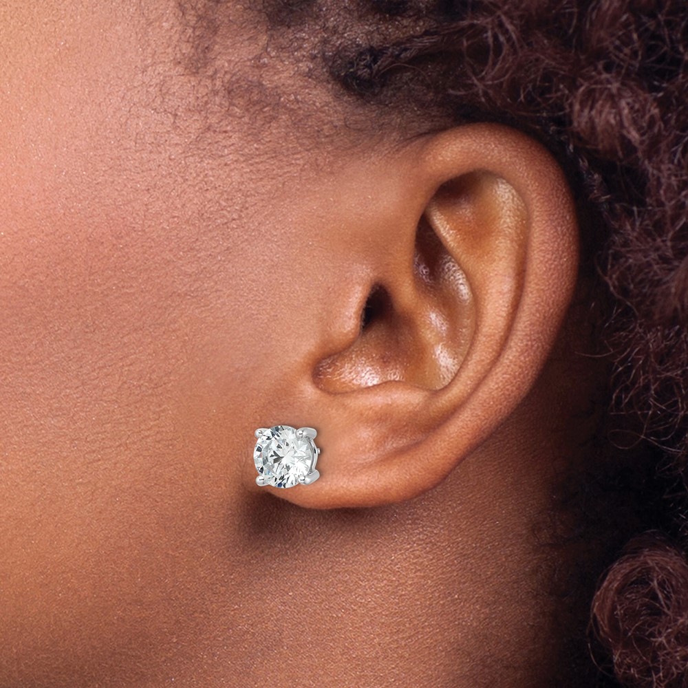 14k White Gold 5 carat Lab Grown Diamond VS/SI+ G+ Round Complete Four Prong Heavyweight Stud Earrings (EM1006-500-WLG)