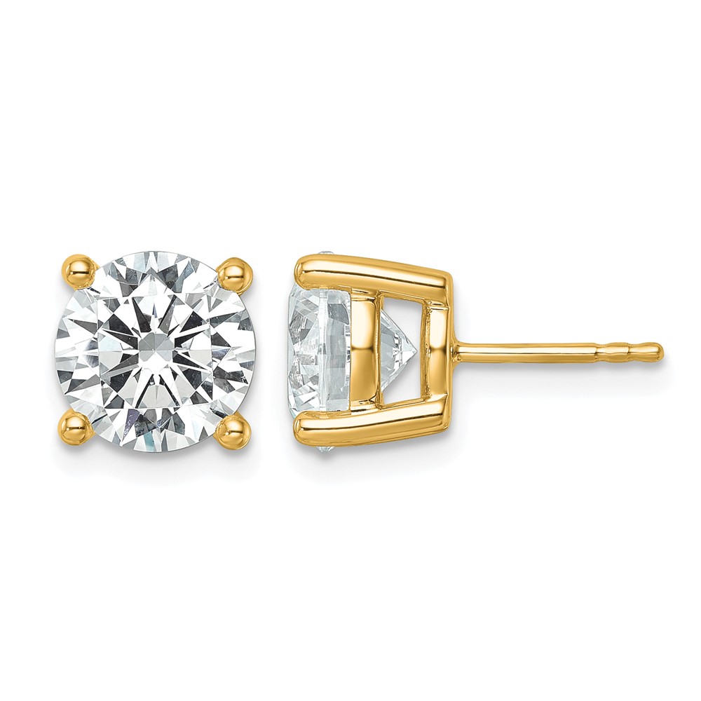 18K Yellow Gold 6 Carat Lab Grown Diamond VS+ F+ Round Complete Four Prong Stud Earrings