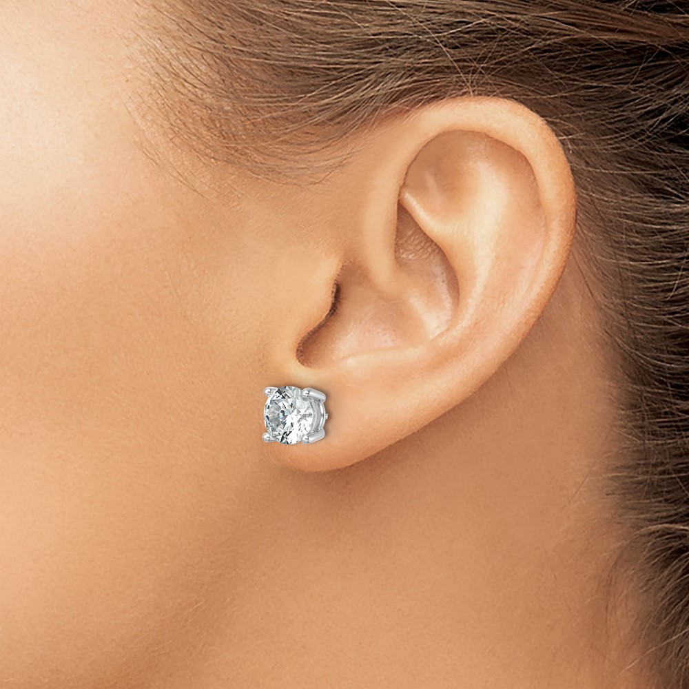 14k White Gold 6 carat Lab Grown Diamond VS/SI+ G+ Round Complete Four Prong Heavyweight Stud Earrings (EM1006-600-WLG)