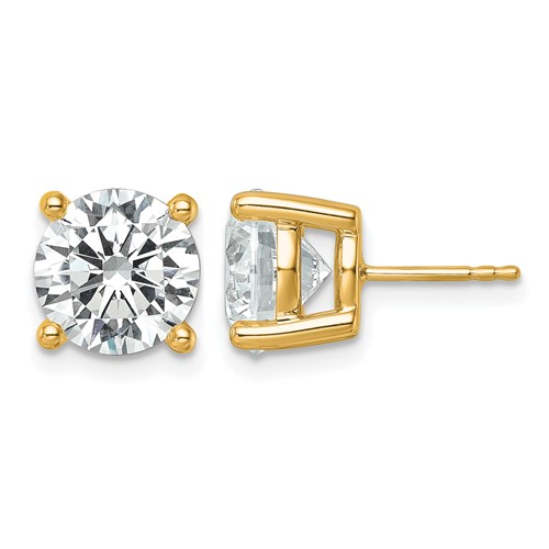 14K Yellow Gold 7 Carat Certified Lab Grown Diamond VS SI+ G+ Round Complete Four Prong Heavyweight Stud Earrings