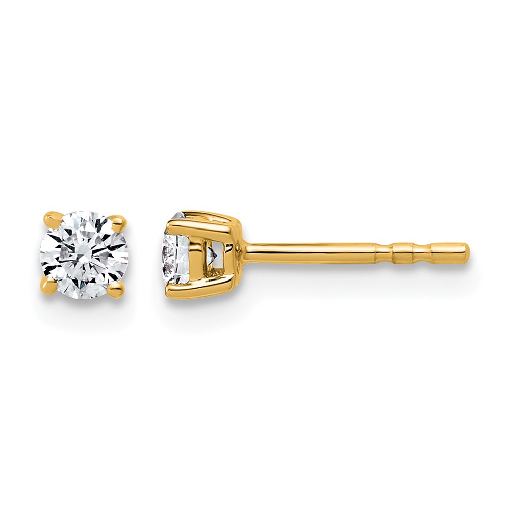 14K Yellow Gold 0.33 Carat Certified Lab Grown Diamond VS+ F+ Round Complete Four Prong Lightweight Stud Earrings