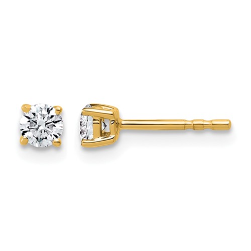 14K Yellow Gold 0.33 Carat Certified Lab Grown Diamond VS+ F+ Round Complete Four Prong Lightweight Stud Earrings