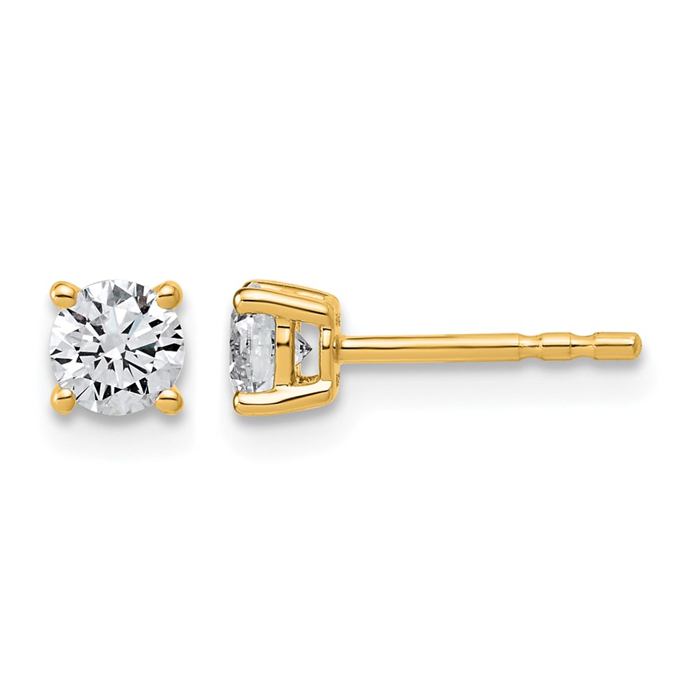 10K Yellow Gold 0.50 Carat Lab Grown Diamond VS+ F+ Round Complete Four Prong Stud Earrings