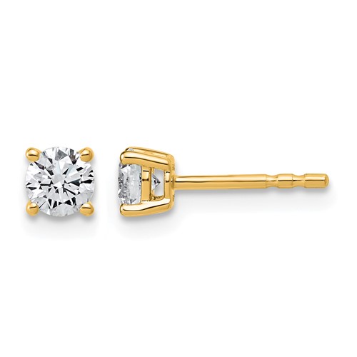 14K Yellow Gold 0.50 Carat Certified Lab Grown Diamond VS SI+ G+ Round Complete Four Prong Lightweight Stud Earrings
