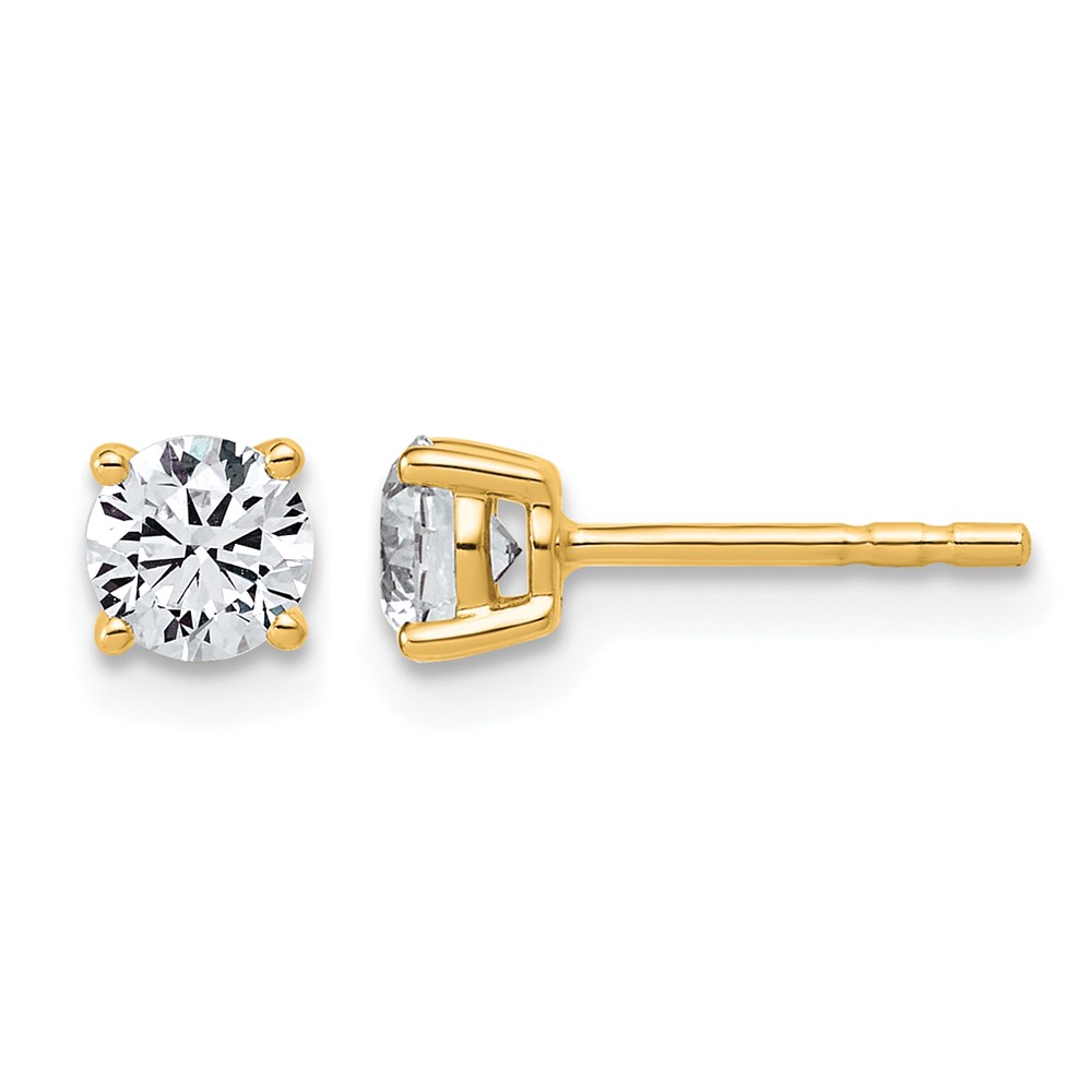10K Yellow Gold 0.62 Carat Lab Grown Diamond VS+ F+ Round Complete Four Prong Stud Earrings