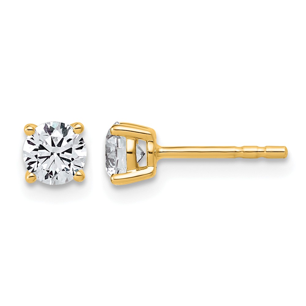 14K Yellow Gold 0.62 Carat Lab Grown Diamond VS+ F+ Round Complete Four Prong Lightweight Stud Earrings