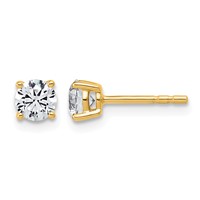 14K Yellow Gold 0.62 Carat Lab Grown Diamond VS+ F+ Round Complete Four Prong Lightweight Stud Earrings view 1