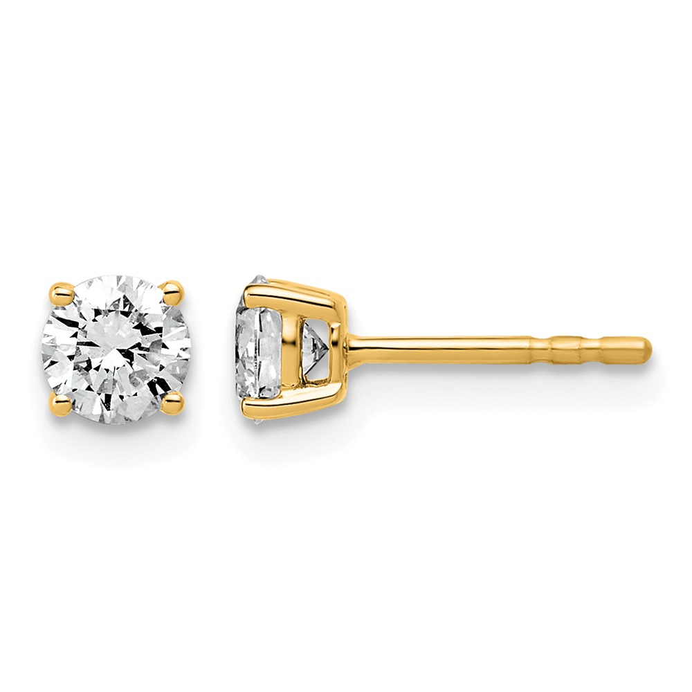 10K Yellow Gold 0.75 Carat Lab Grown Diamond VS SI+ G+ Round Complete Four Prong Stud Earrings