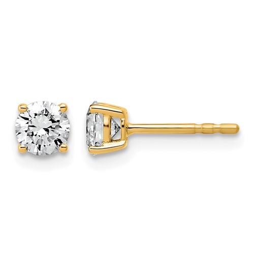 10K Yellow Gold 0.75 Carat Lab Grown Diamond VS+ F+ Round Complete Four Prong Stud Earrings
