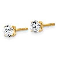 14K Yellow Gold 0.75 Carat Lab Grown Diamond VS+ F+ Round Complete Four Prong Lightweight Stud Earrings view 2