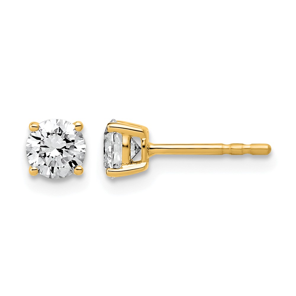 14K Yellow Gold 0.75 Carat Lab Grown Diamond VS+ F+ Round Complete Four Prong Lightweight Stud Earrings