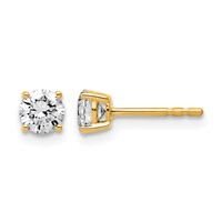 14K Yellow Gold 0.75 Carat Lab Grown Diamond VS+ F+ Round Complete Four Prong Lightweight Stud Earrings view 1
