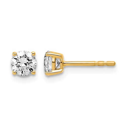 14K Yellow Gold 0.75 Carat Lab Grown Diamond VS+ F+ Round Complete Four Prong Lightweight Stud Earrings